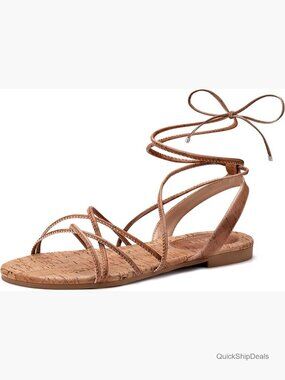 Strappy Gladiator Lace Up Flat Sandals with Faux Leather